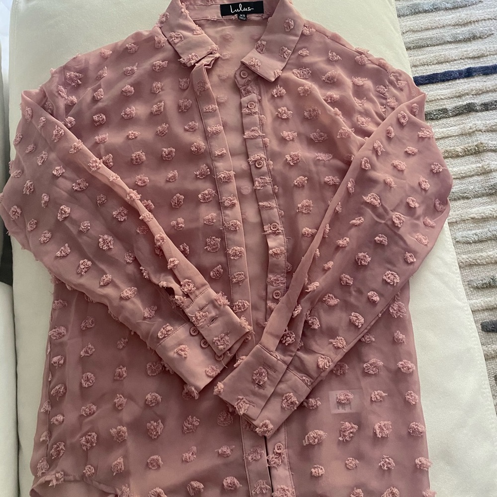 Lulus pink sheer long sleeve-button down